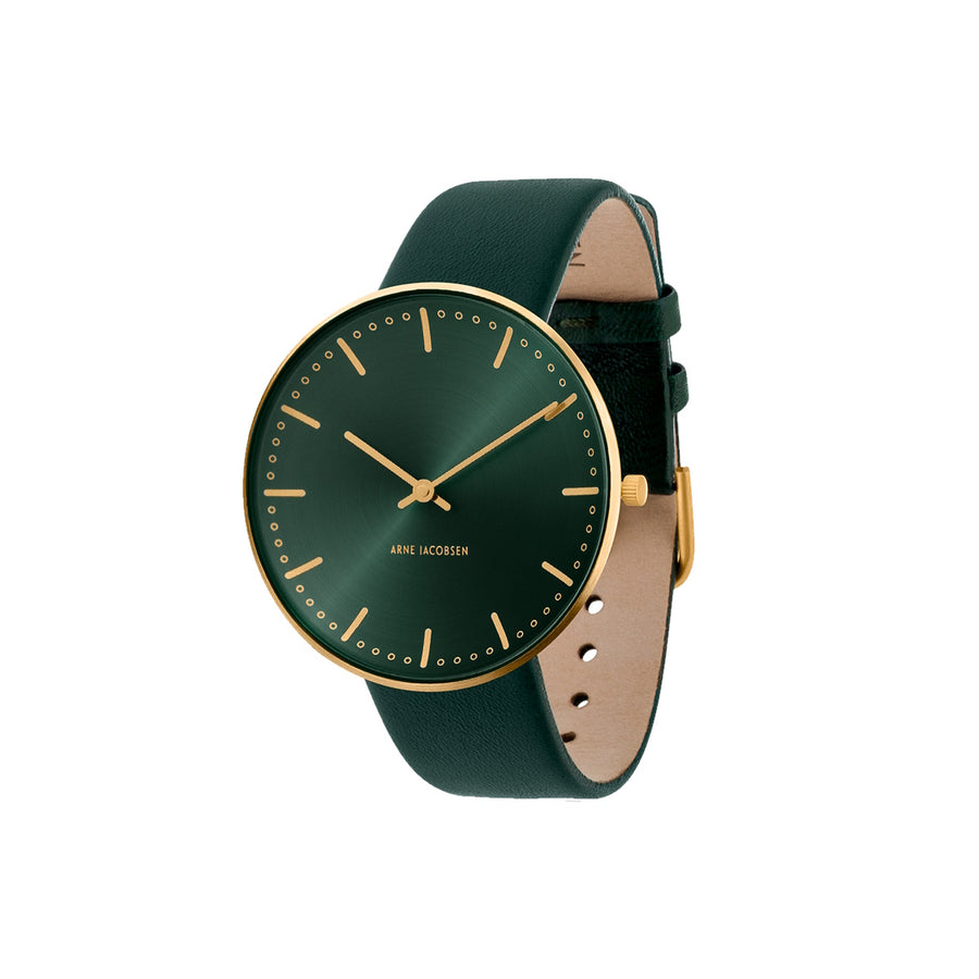 Arne Jacobsen Bankers Watch 34mm Evergreen Brushed Gold Plated
