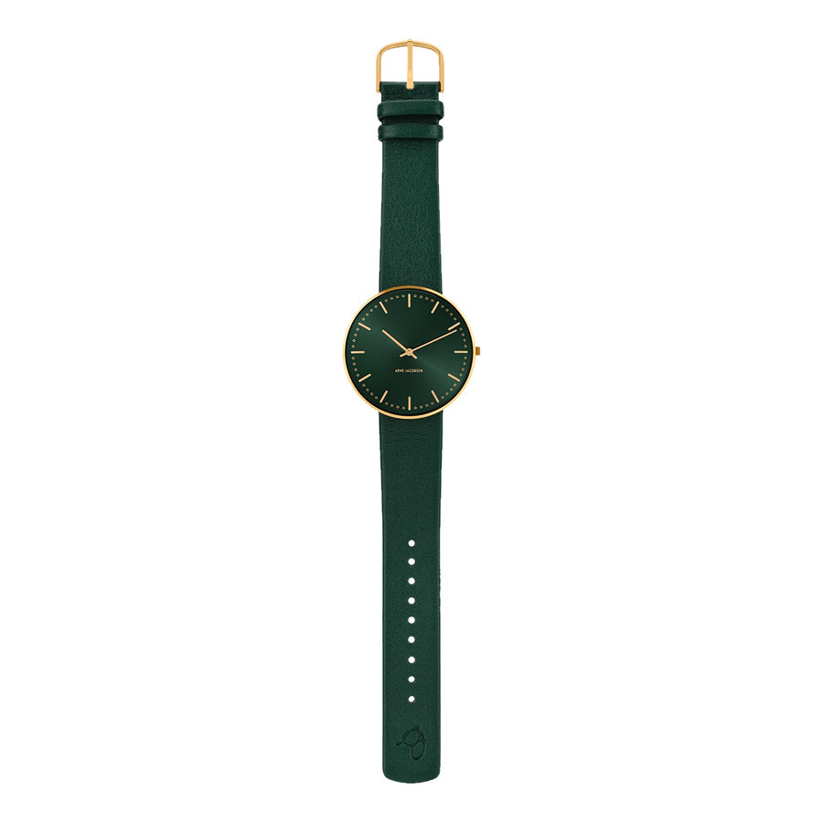 Arne Jacobsen Bankers Watch 34mm Evergreen Brushed Gold Plated