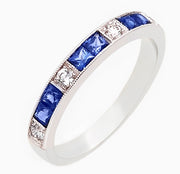 18ct white gold carre cut sapphire and brilliant cut diamond eternity ring