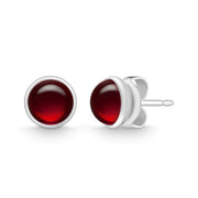 garnet cabochon sterling silver stud earrings