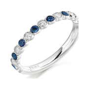 18ct white gold millgrain edge diamond and sapphire half eternity ring
