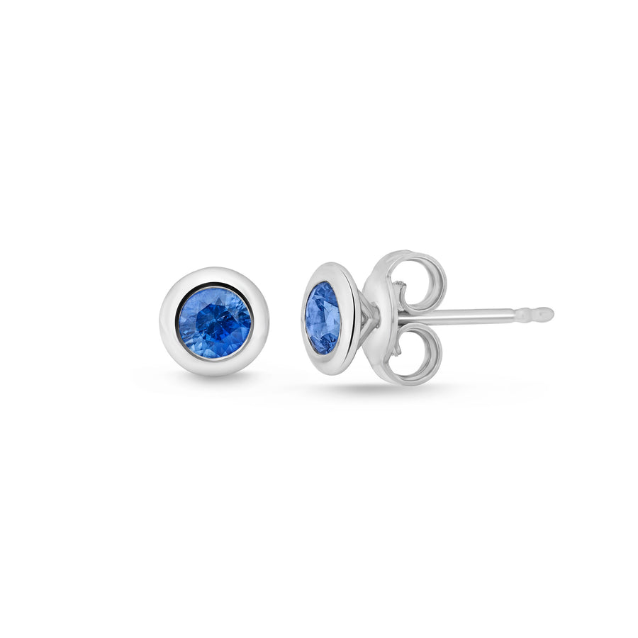Catherine Jones Bezel Set Sapphire Stud 18ct White Gold
