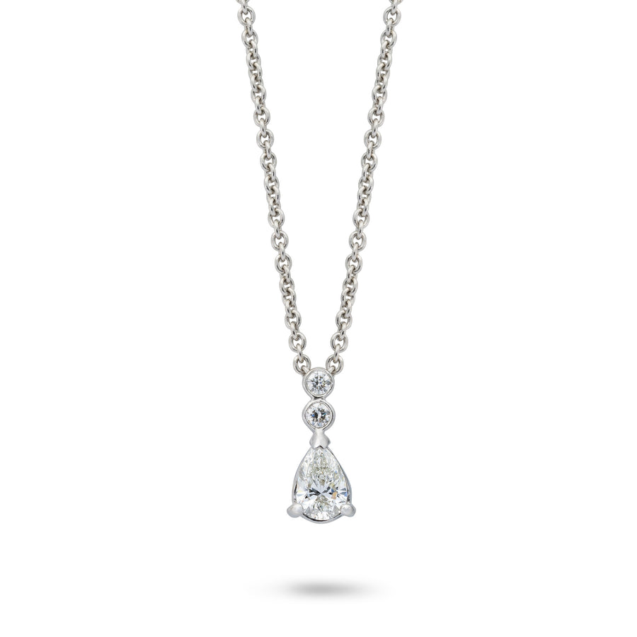 Catherine Jones of Cambridge Pear Cut Drop Pendant Diamond Platinum