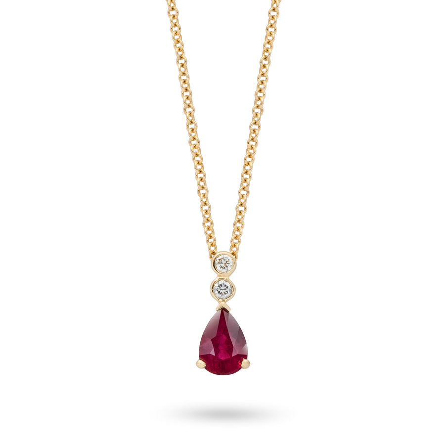 Catherine Jones of Cambridge Pear Cut Drop Pendant Ruby 18ct Yellow Gold
