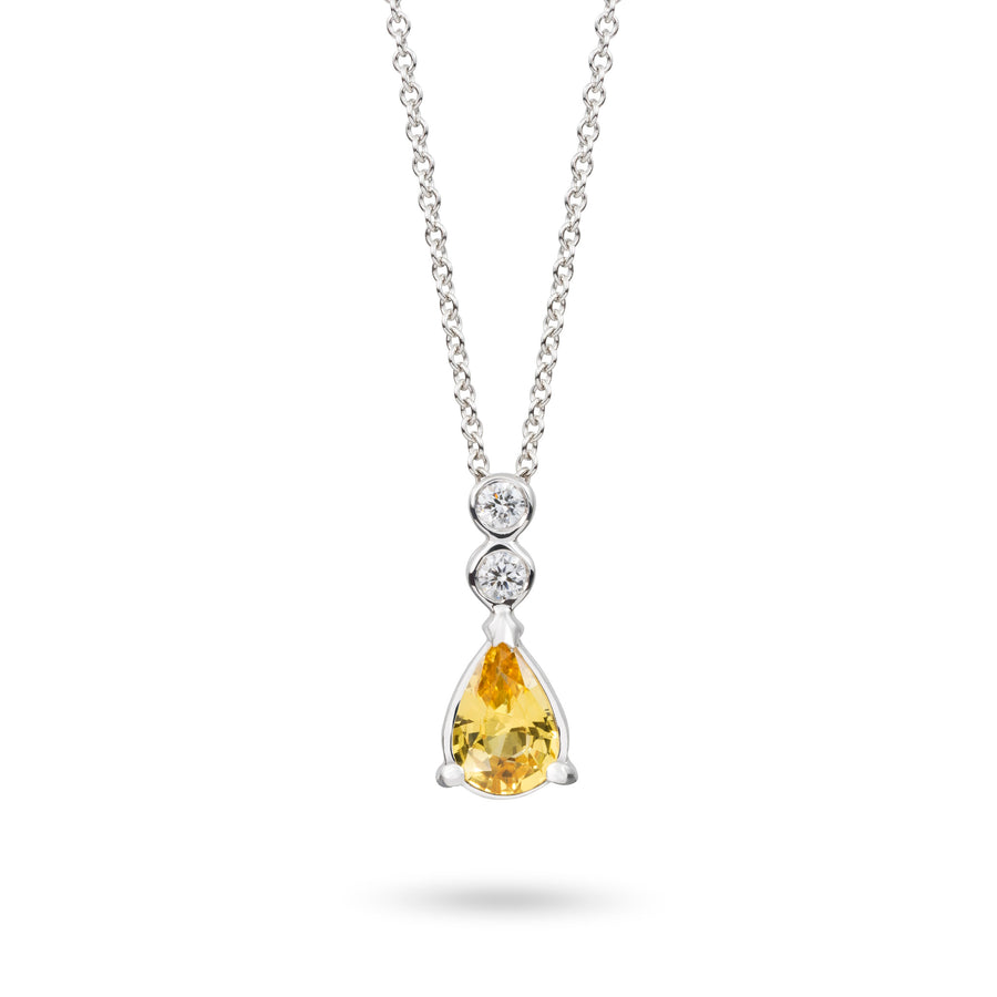 Catherine Jones of Cambridge Pear Cut Drop Pendant Yellow Sapphire 18ct White Gold
