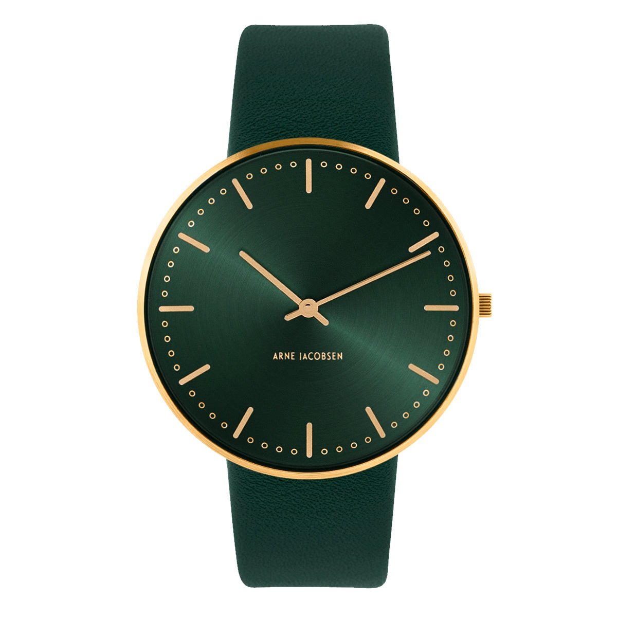 Arne Jacobsen Bankers Watch 34mm Evergreen Brushed Gold Plated