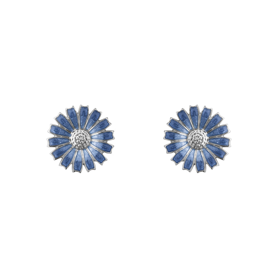 Georg Jensen Daisy Stud Earrings Sterling Silver Blue Enamel