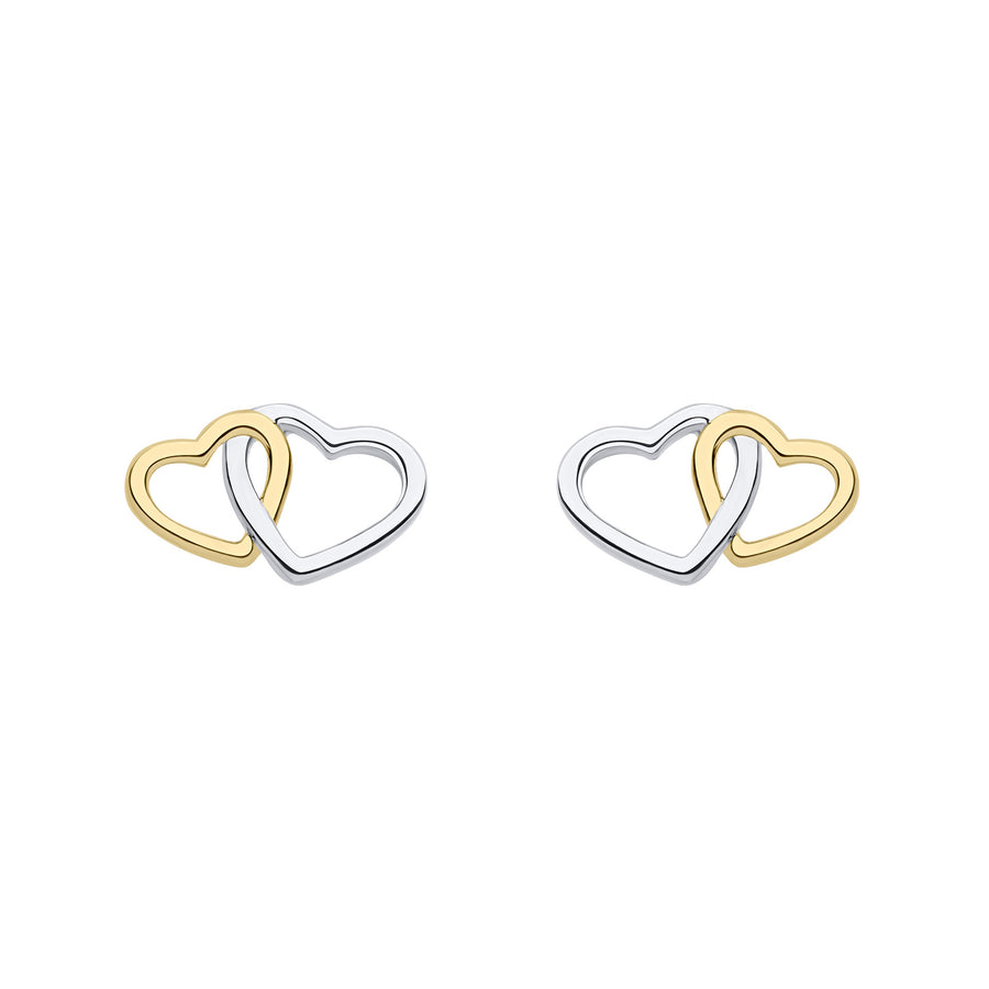 Catherine Jones Interlocking Stud Earrings Sterling Silver Yellow Gold Plated