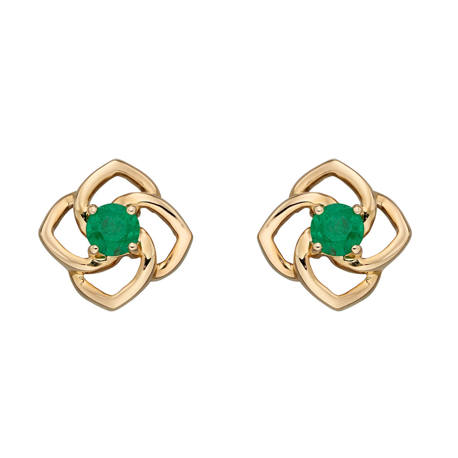 Catherine Jones Flower Stud 9ct Yellow Gold Emerald