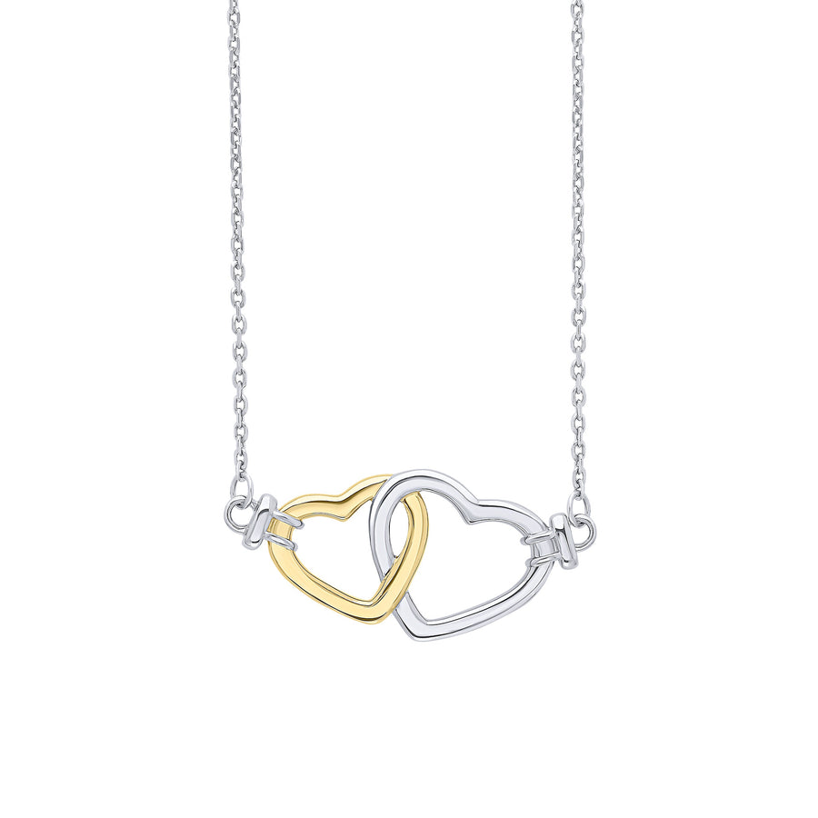 Catherine Jones Interlocking Heart Necklace Sterling Silver Yellow Gold Plated