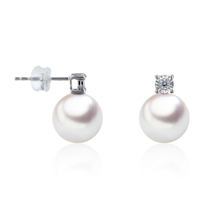 Catherine Jones Pearl and Diamond Stud Earrings 18ct White Gold