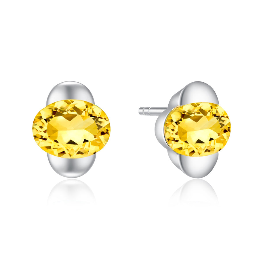 Catherine Jones Envelop Stud Earrings Sterling Silver Citrine