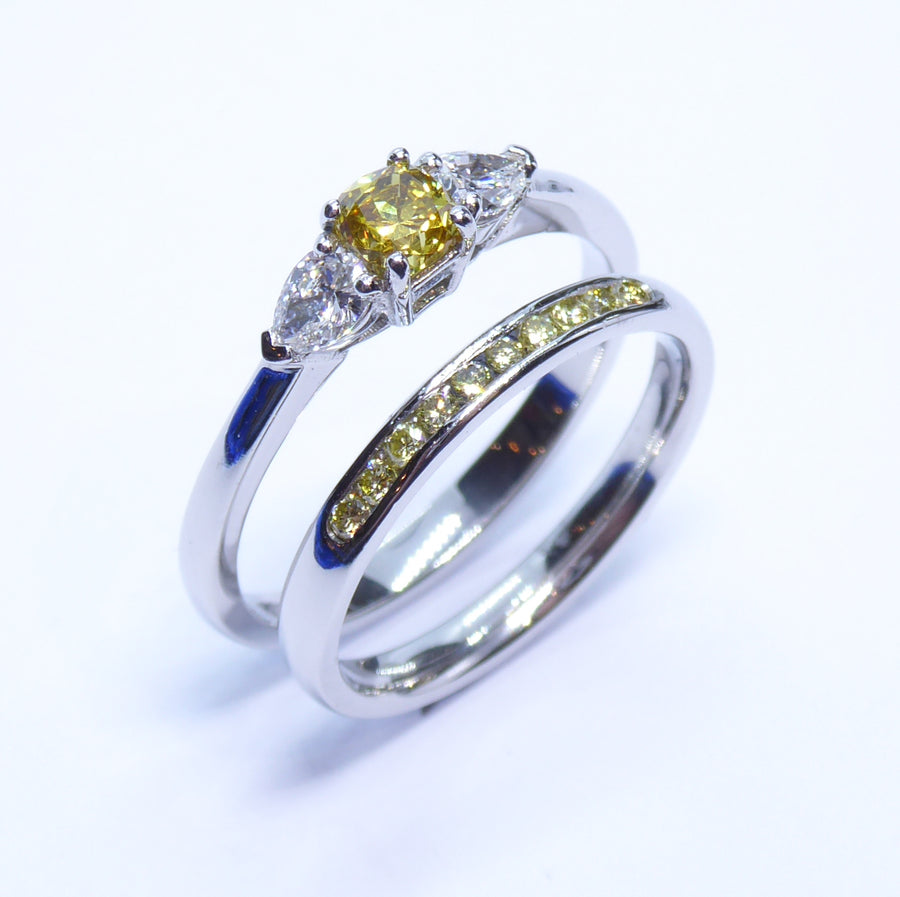 Catherine Jones of Cambridge Radiance Ring Platinum 3-stone Yellow Diamond