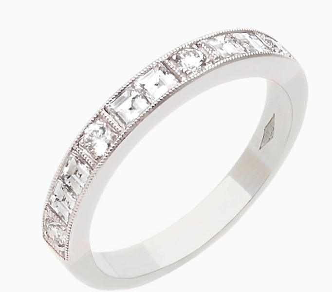 18ct white gold carre cut and brilliant cut diamond eternity ring