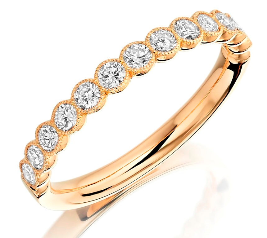 18ct yellow gold millgrain edge diamond half eternity ring