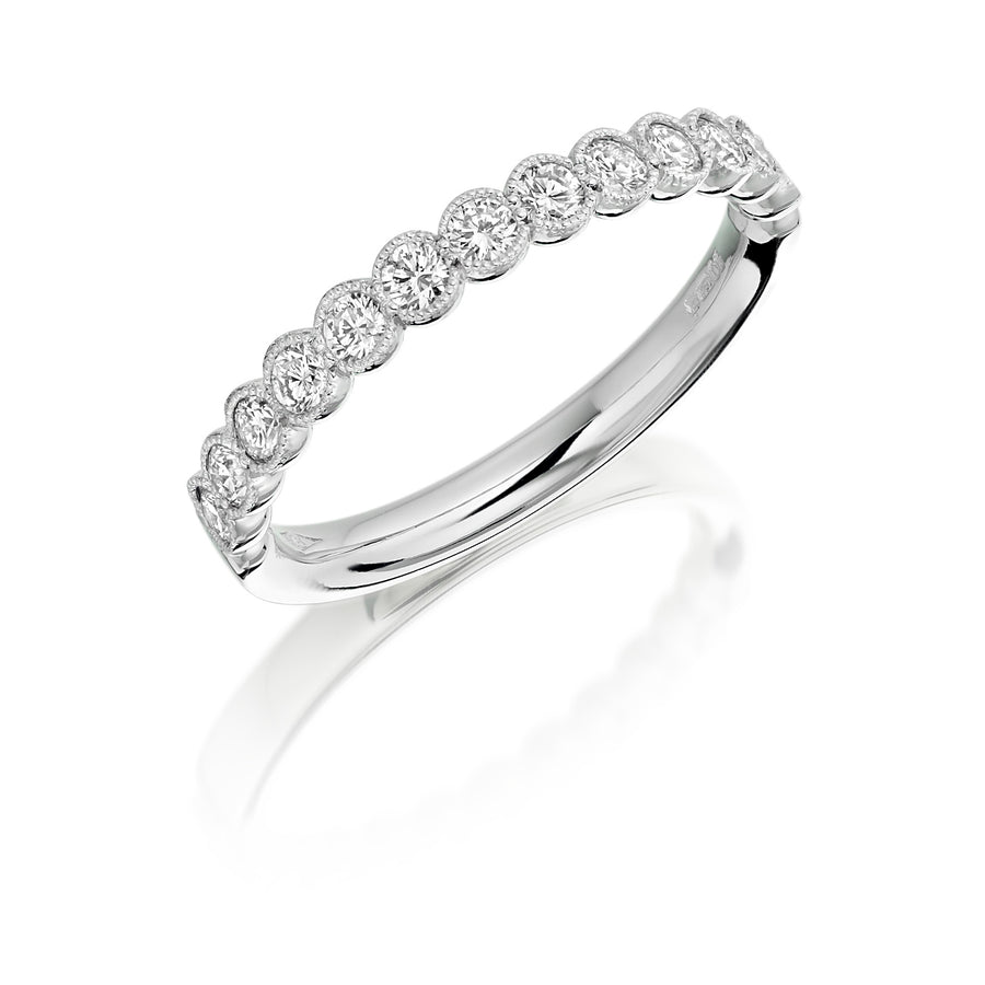 18ct white gold millgrain edge diamond half eternity ring