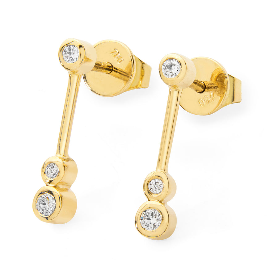 18ct yellow gold and diamond bar drop earrings
