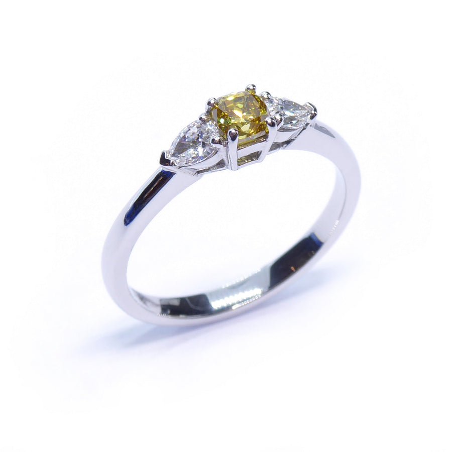 Catherine Jones of Cambridge Radiance Ring Platinum 3-stone Yellow Diamond