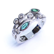 3 strand dress ring marquise cut emerald and diamond