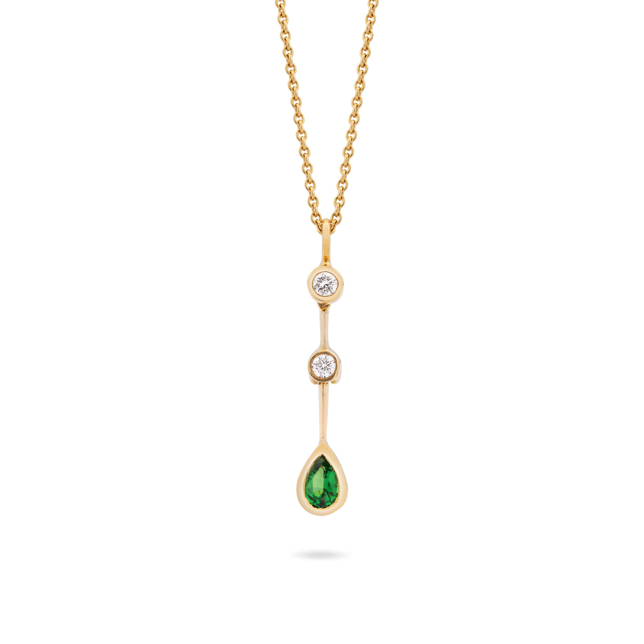 Catherine Jones Droplet Pendant 18ct Yellow Gold Diamonds Tsavorite Garnet