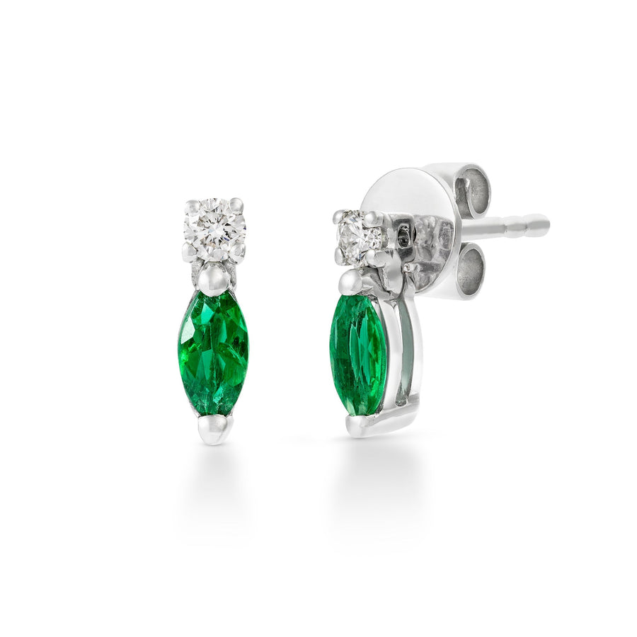 Catherine Jones Contessa Stud Earrings Emerald and Diamond 18ct White Gold