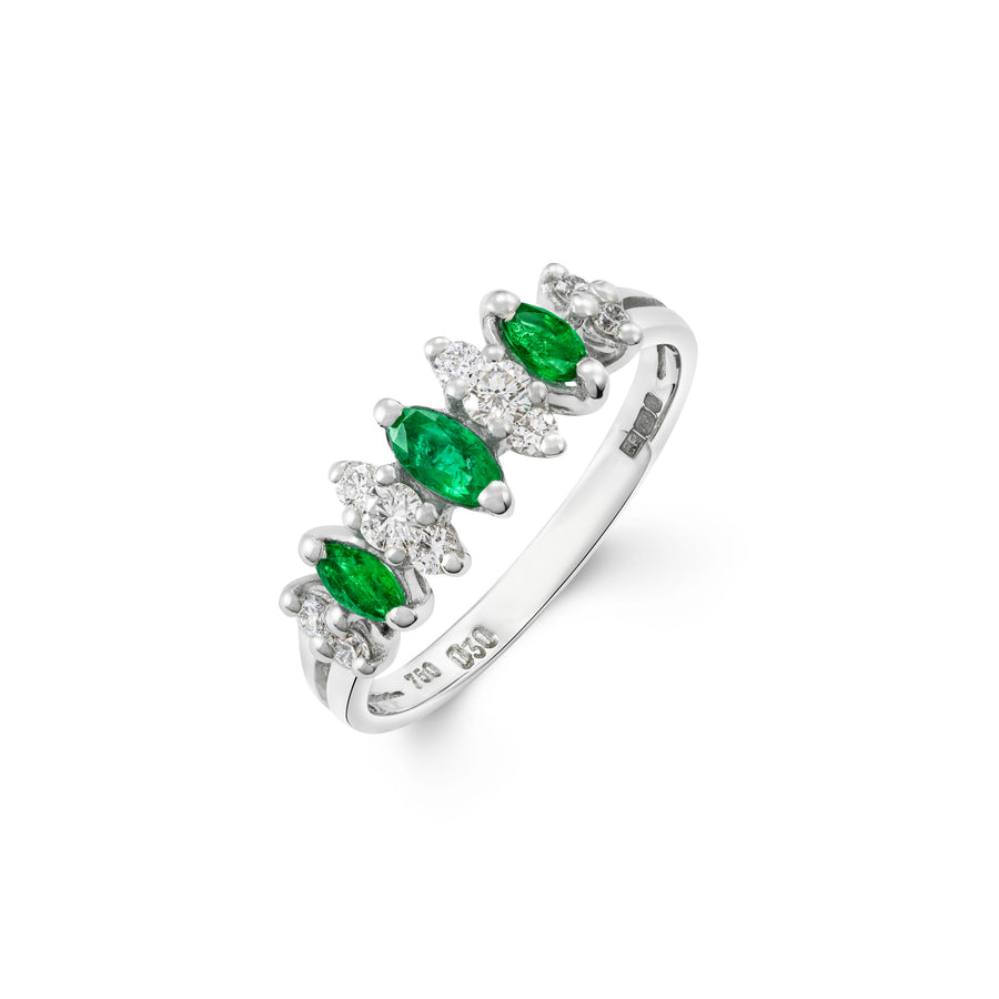 Catherine Jones Contessa Ring Emerald and Diamond 18ct White Gold