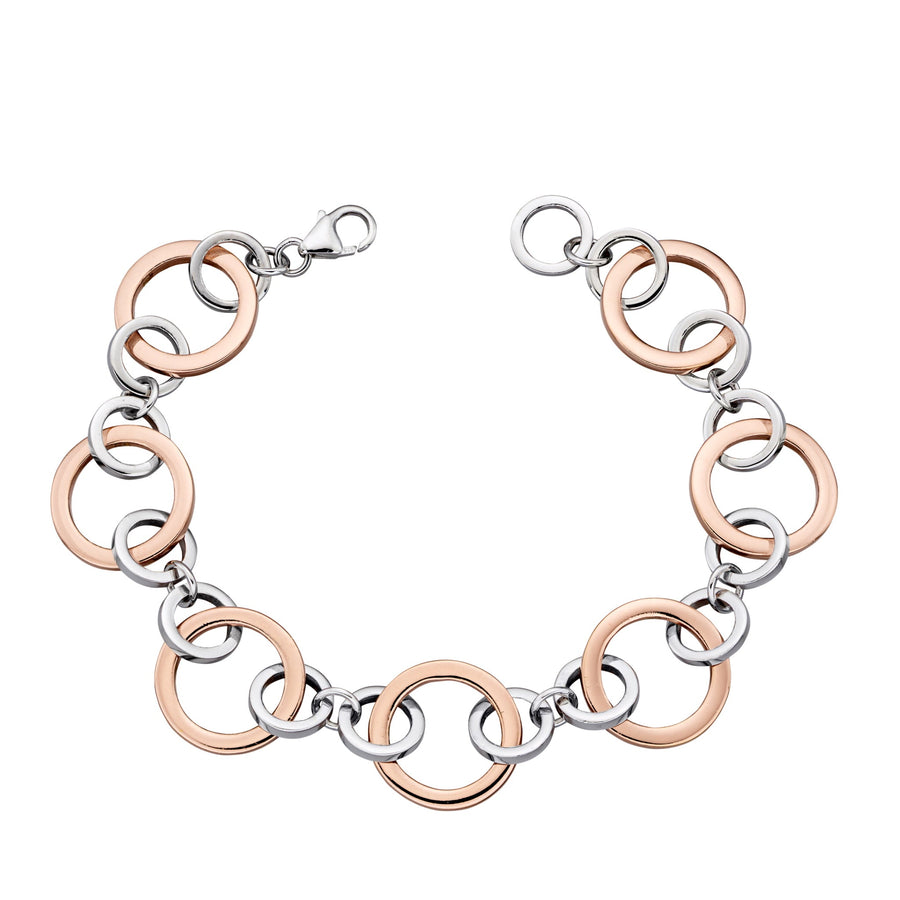 Sterling silver and rose gold plated circular link bracelet