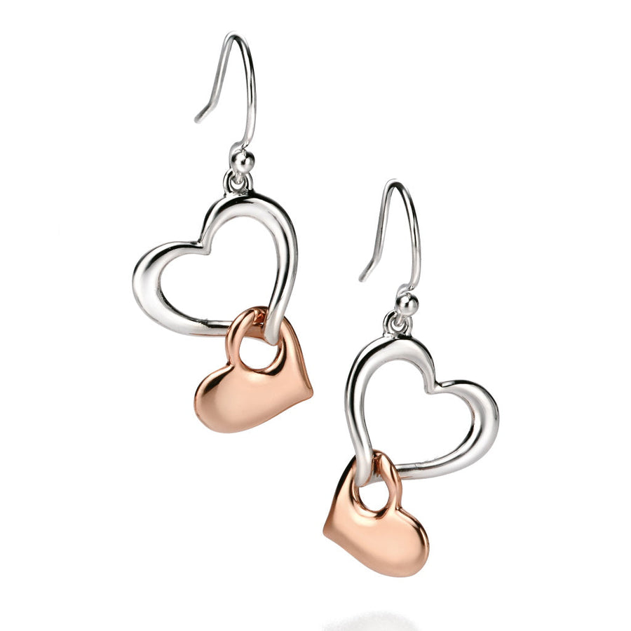 Catherine Jones Open Heart Drop Pendant and Earring Set Sterling Silver Rose Gold Plated