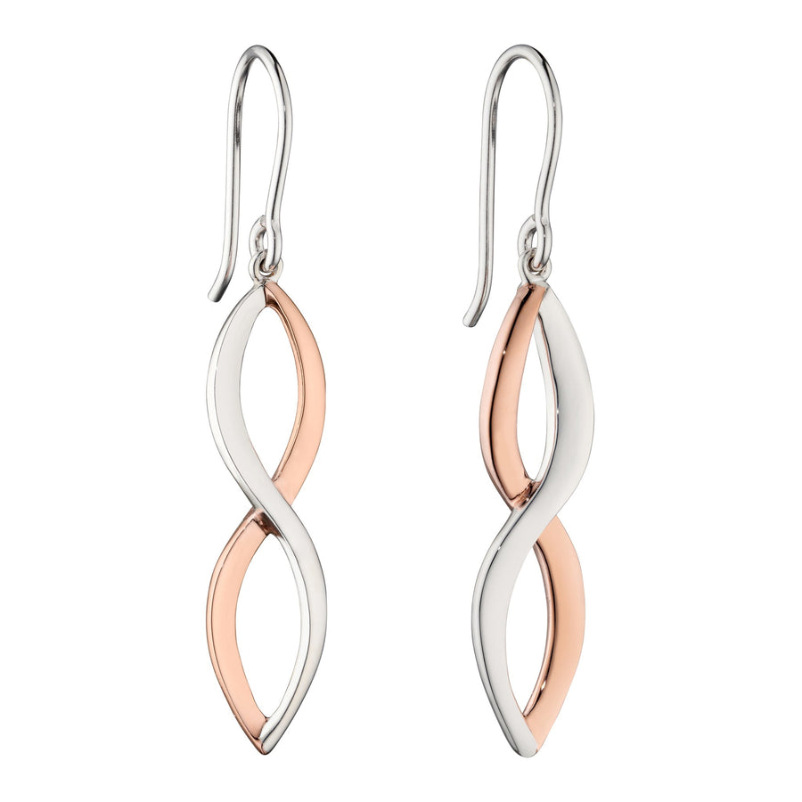 Catherine Jones Ribbon Drop Earrings Sterling Silver Rose Gold Plated