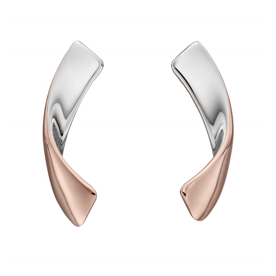 Catherine Jones Navette Twist Drop Pendant Sterling Silver Rose Gold Plated