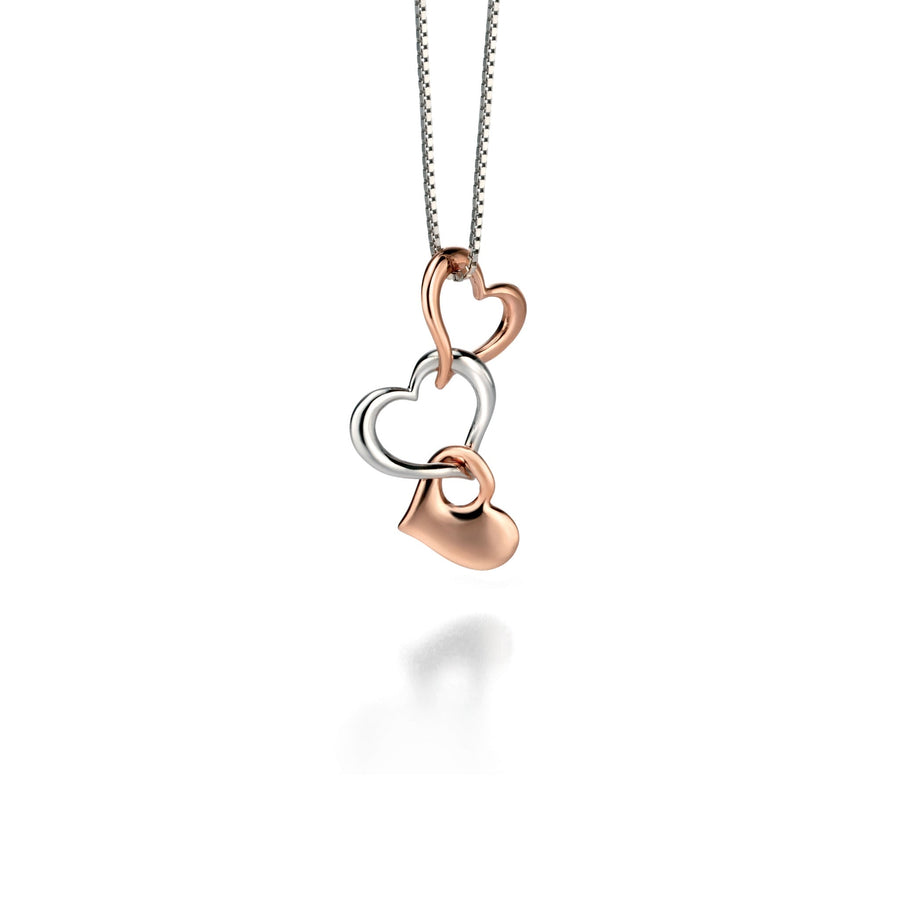 Catherine Jones Open Heart Drop Pendant and Earring Set Sterling Silver Rose Gold Plated