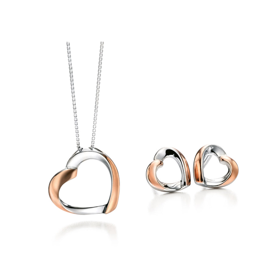 Catherine Jones Open Heart Set Sterling Silver Rose Gold Plated