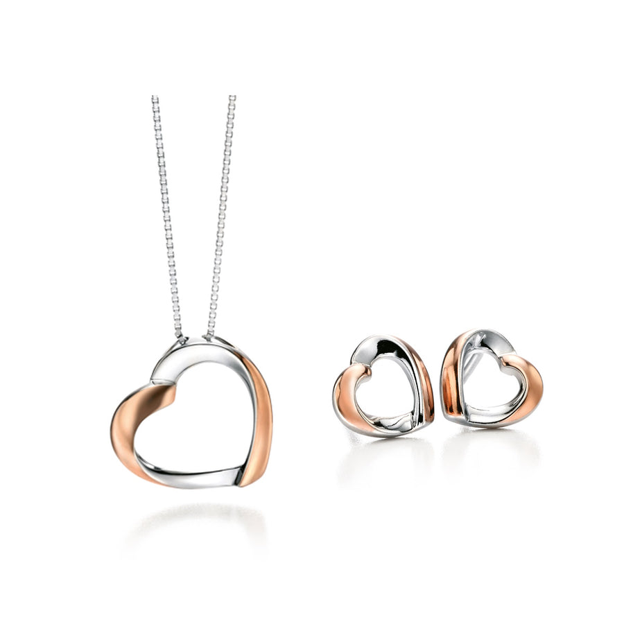 Basic Open Heart Set Catherine Jones Open Heart Set Sterling Silver Rose Gold Plated