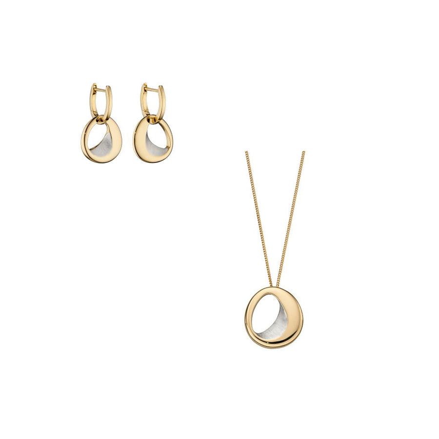 Catherine Jones Organic Pendant and Earring Set Gold Plated Sterling Silver