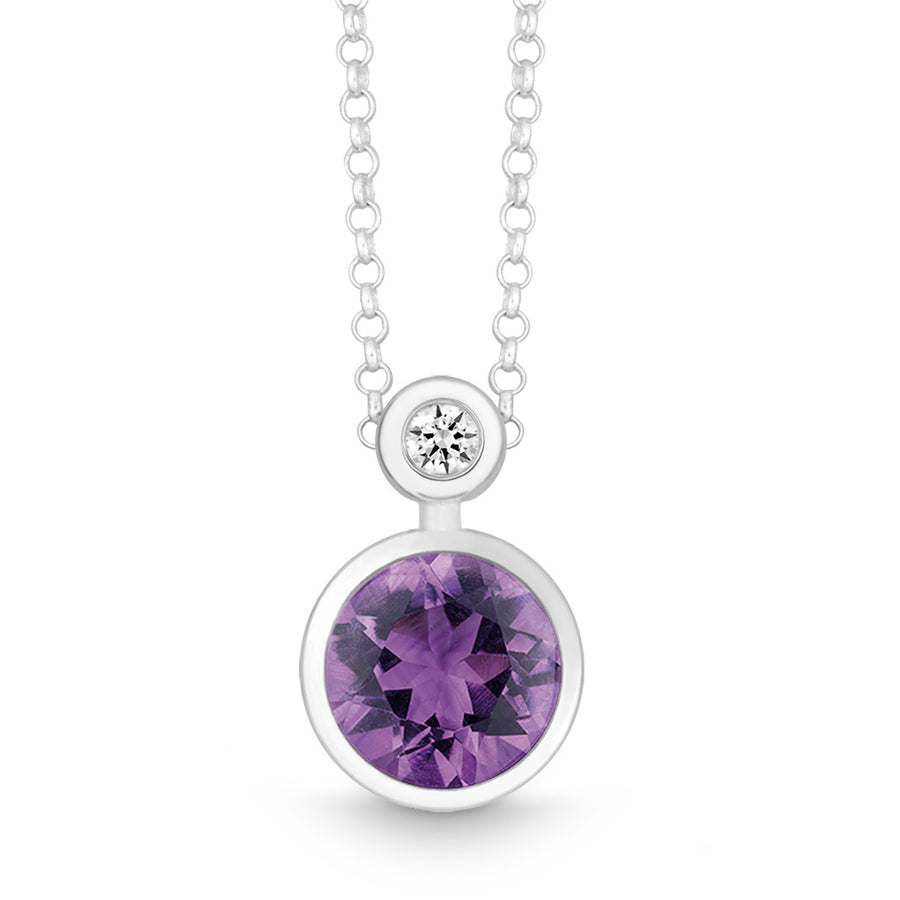 Catherine Jones Amethyst and Diamond Necklace Sterling Silver